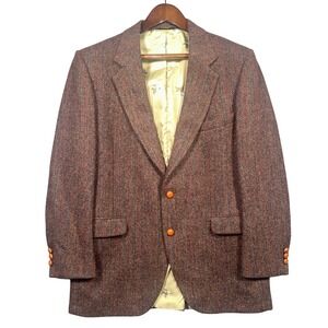 Stafford Harris Tweed Blazer Mens 42R Brown Herringbone Wool Sport Coat